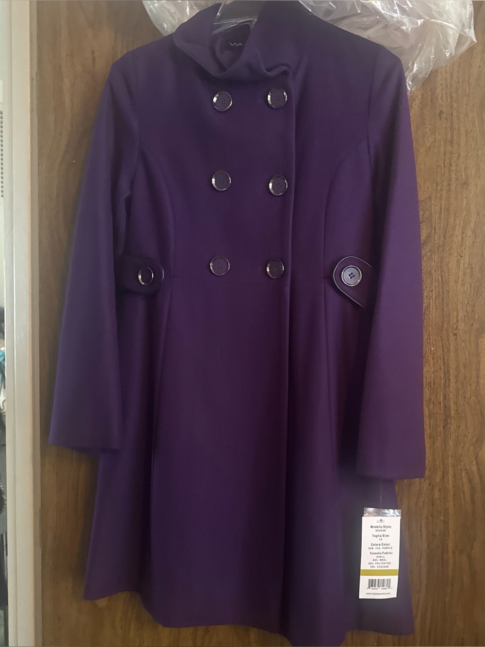 Via Spiga Purple Double-Breasted Coat Dress
